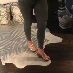 DVF METALLIC GOLD LEATHER & WOOD WEDGES